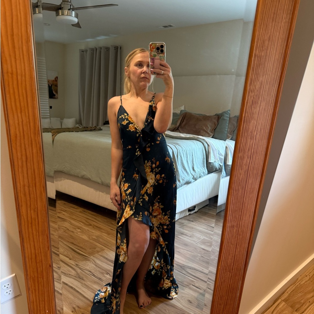 Silky floral navy dress
